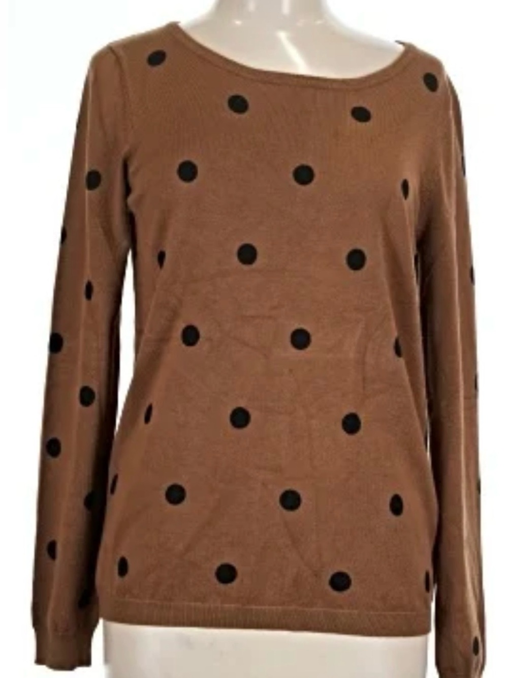 Absolutely Creative Worldwide Brown Crew Neck Polka Dot Sweater Size Small